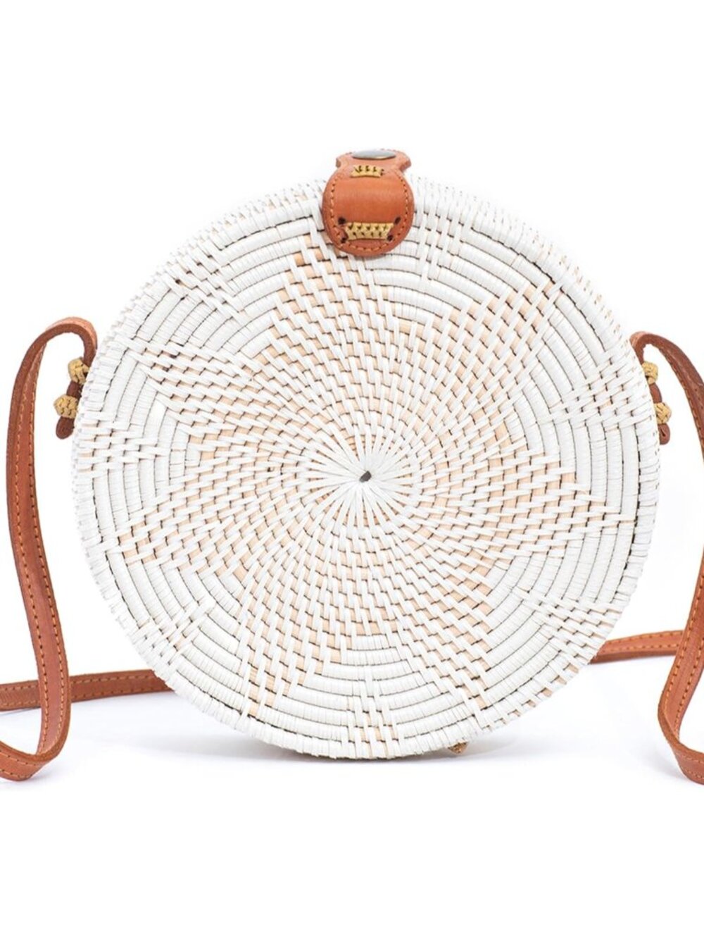 Round Rattan Bag for Women - Handmade Straw Bags - Wicker Purse - Brown White Ci